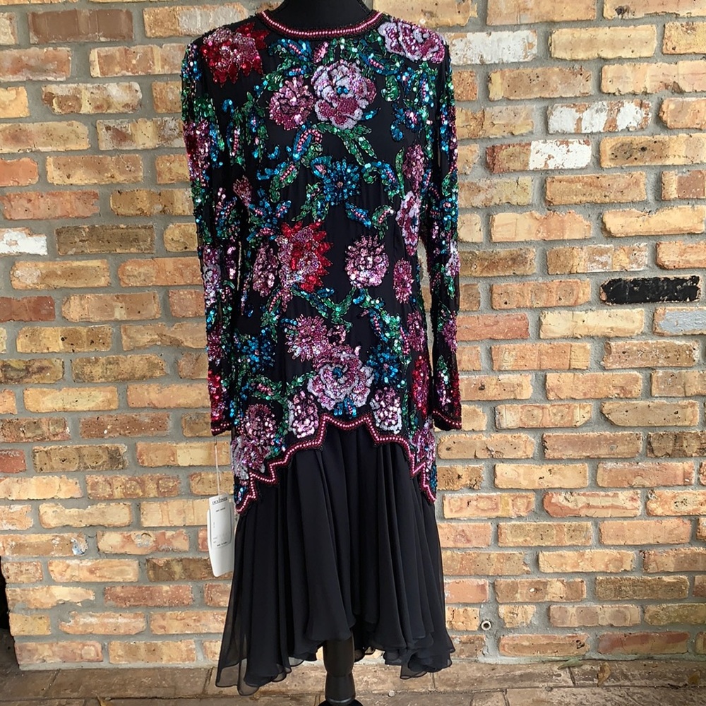 VTG Dress Casual Corner Destinee Sz 10 Sequin Beaded Sheer NWT $430